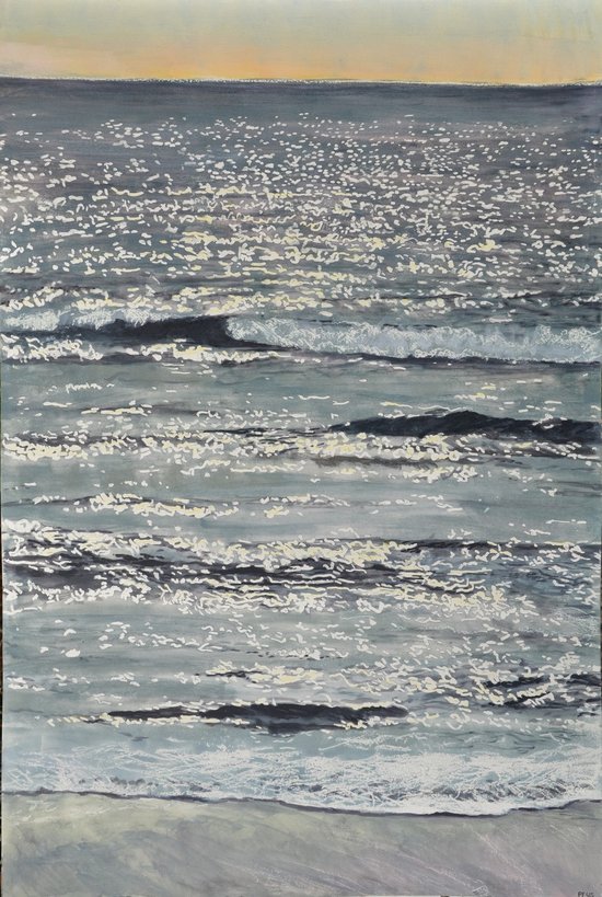 Mer d'hiver scintillante grise et rose