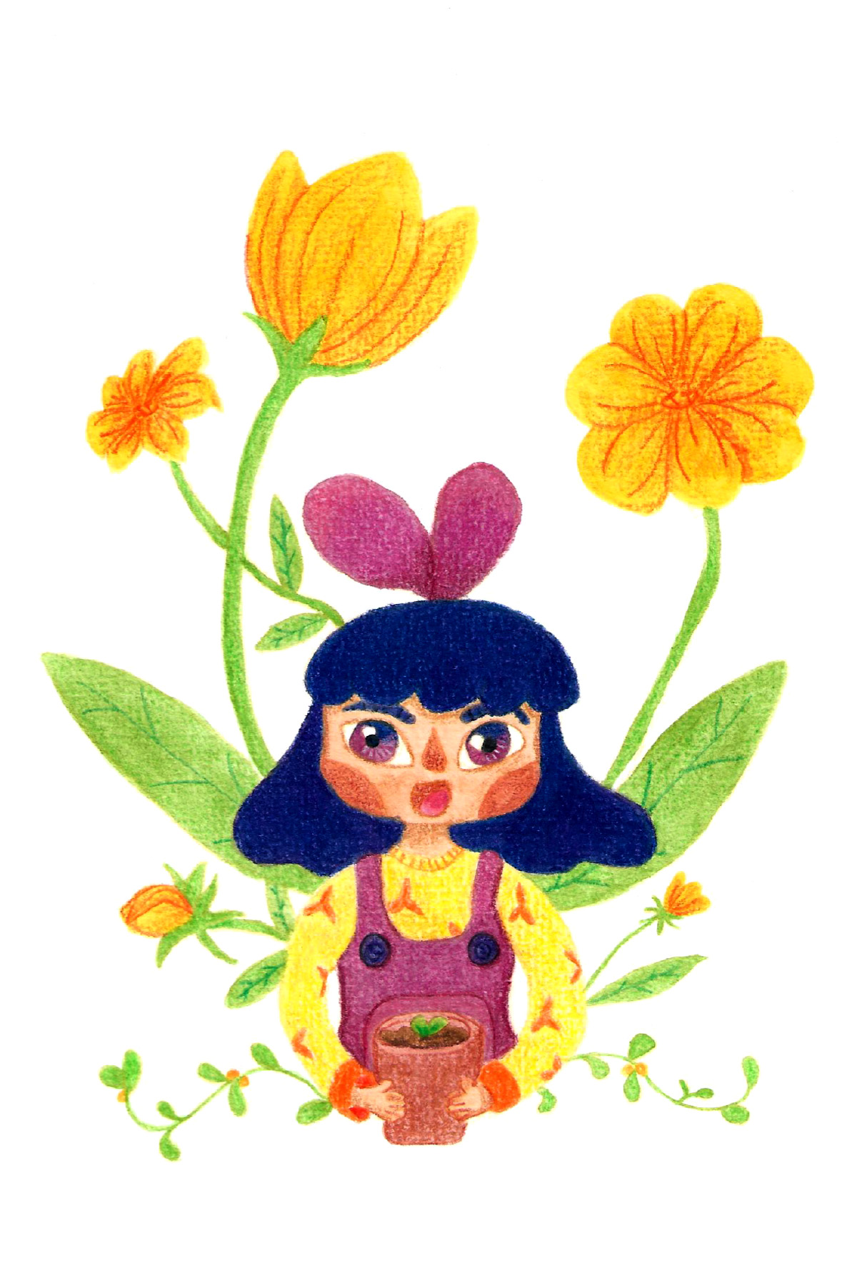 La petite fille dans son jardin