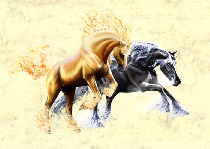 Nouvelle image<br/><span>Dans la mythologie scandinave, ces deux chevaux extraordinaire amenaient la nuit et le jour.
Technique: Ordinateur.</span>