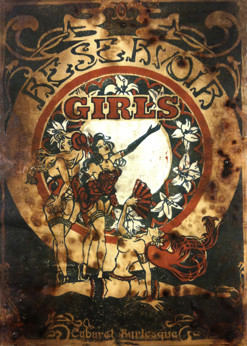 Nouvelle image<br/><span>Linogravure pour le troupe burlesque des Réservoir Girls.</span>