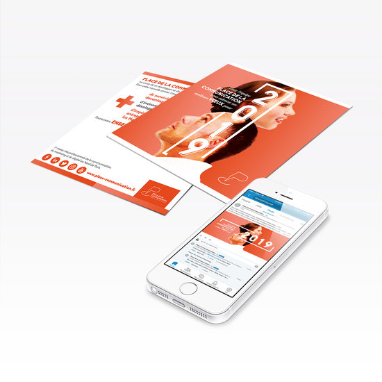 Création de la carte de voeux 2019 pour la Place de la Communication. Carte recto-verso print et déclinaisons pour la newsletter et les réseaux sociaux.