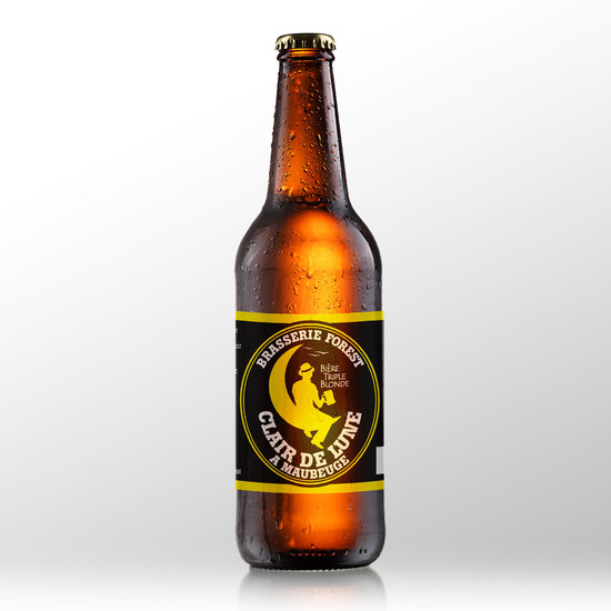 Création de l'étiquette pour la bière Clair de lune, triple blonde et ambrée, bouteille de 75cl et 33cl.