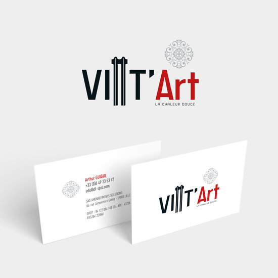 Création du logo VINT'Art, carte de visite, plaquette de 4 pages de présentation des radiateurs anciens, eau chaude et électrique.