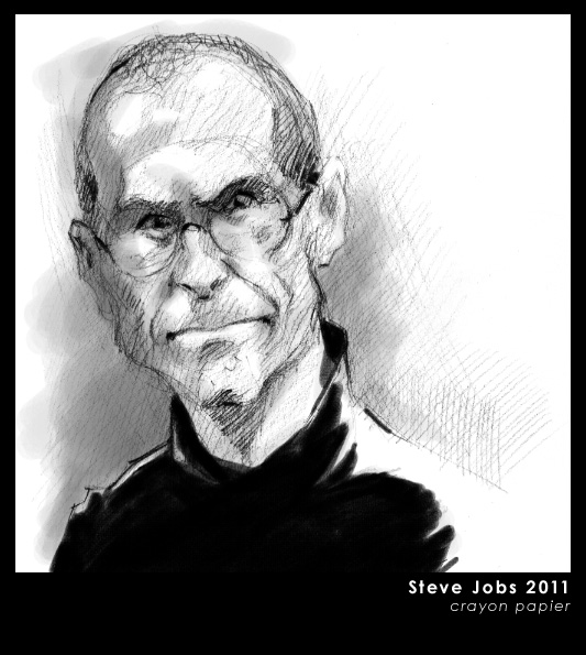 Steve Jobs - caricature<br/><span>Crayon à papier et photoshop, 2011</span>