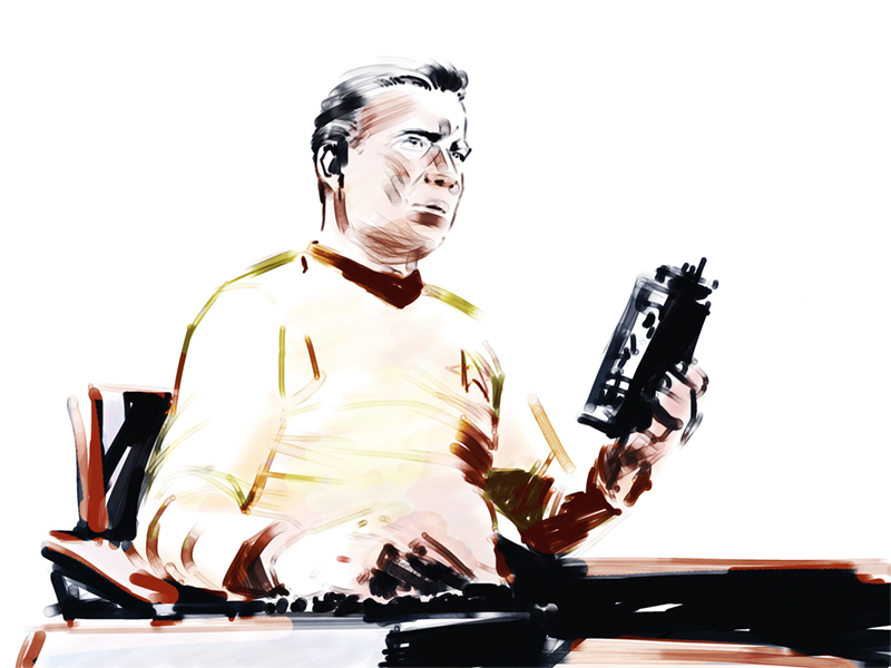 Capitaine Kirk de l'USS Enterprise<br/><span>Caricature réalisée sous Painter pour le compte du livre Univers Apple, Ed° Oracom, Janvier 2011.</span>