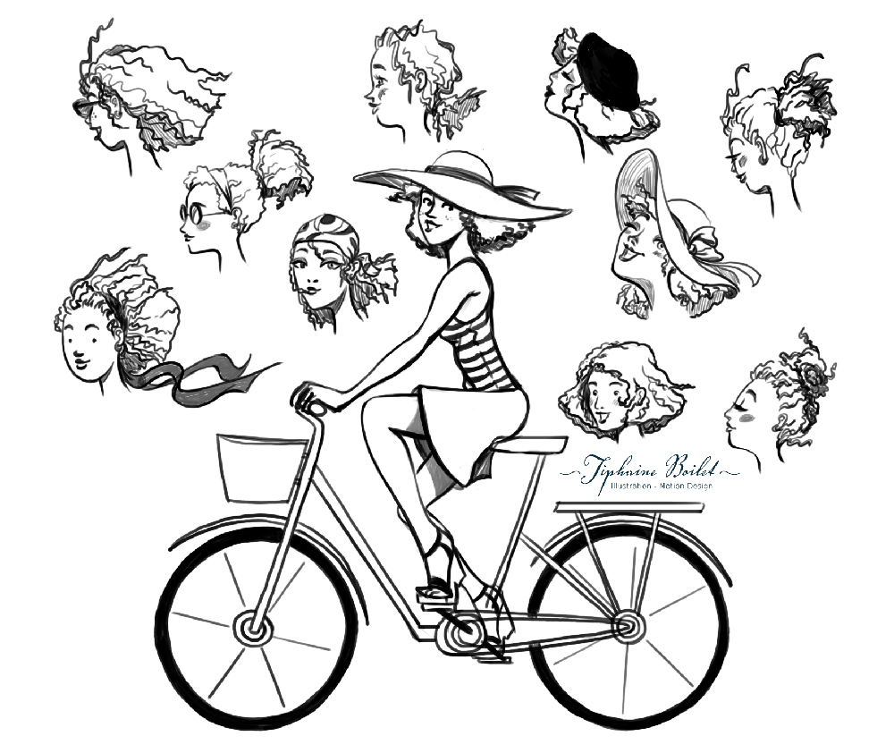 Illustration femme sur vélo