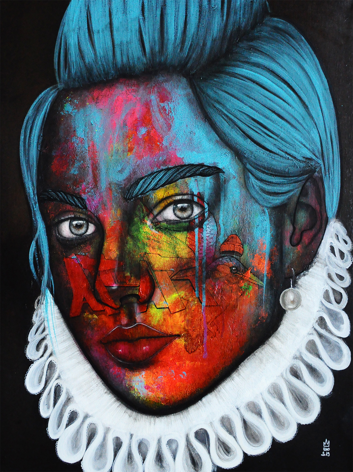 Femme à la collerette et boucles d'oreilles