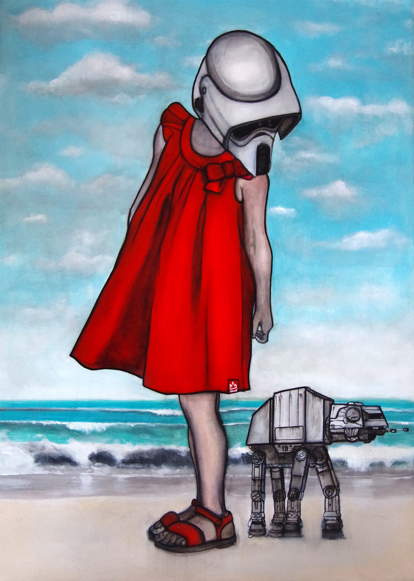 Little stormtrooper girl at the beach
