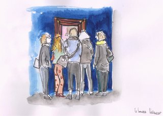 Croquis : Groupe de visiteurs devant un tableau
