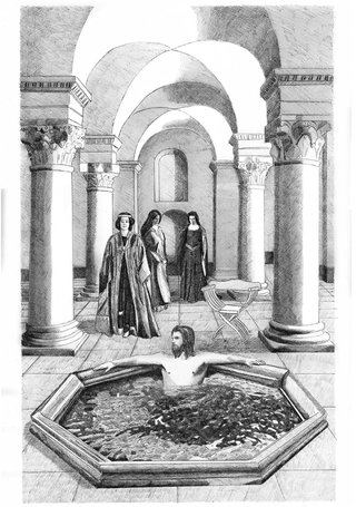 Illustration de Charlemagne dans son bain pour le livre VIe de Charlemagne de Eginhard - éditions Les Belles Lettres.jpg