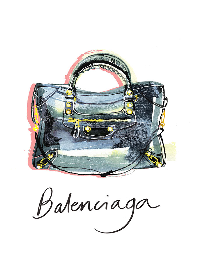 Balenciaga City bag, fashion illustration