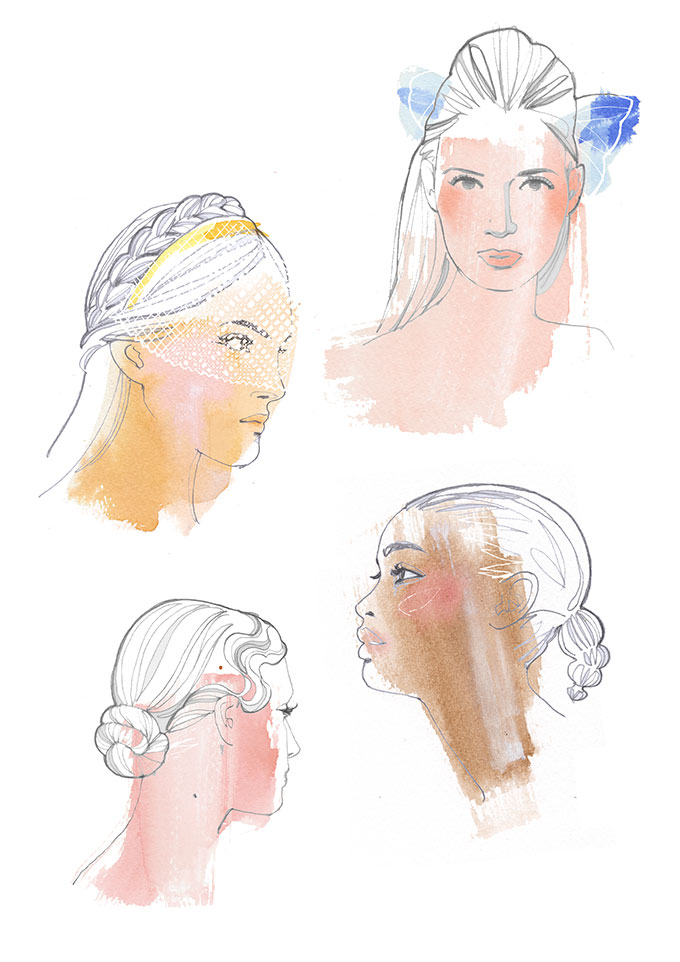 Hairstyles, watercolor and pencil
