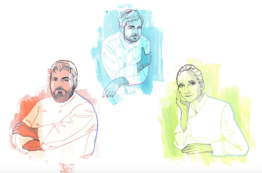 Watercolor portraits of Michelin Star chefs