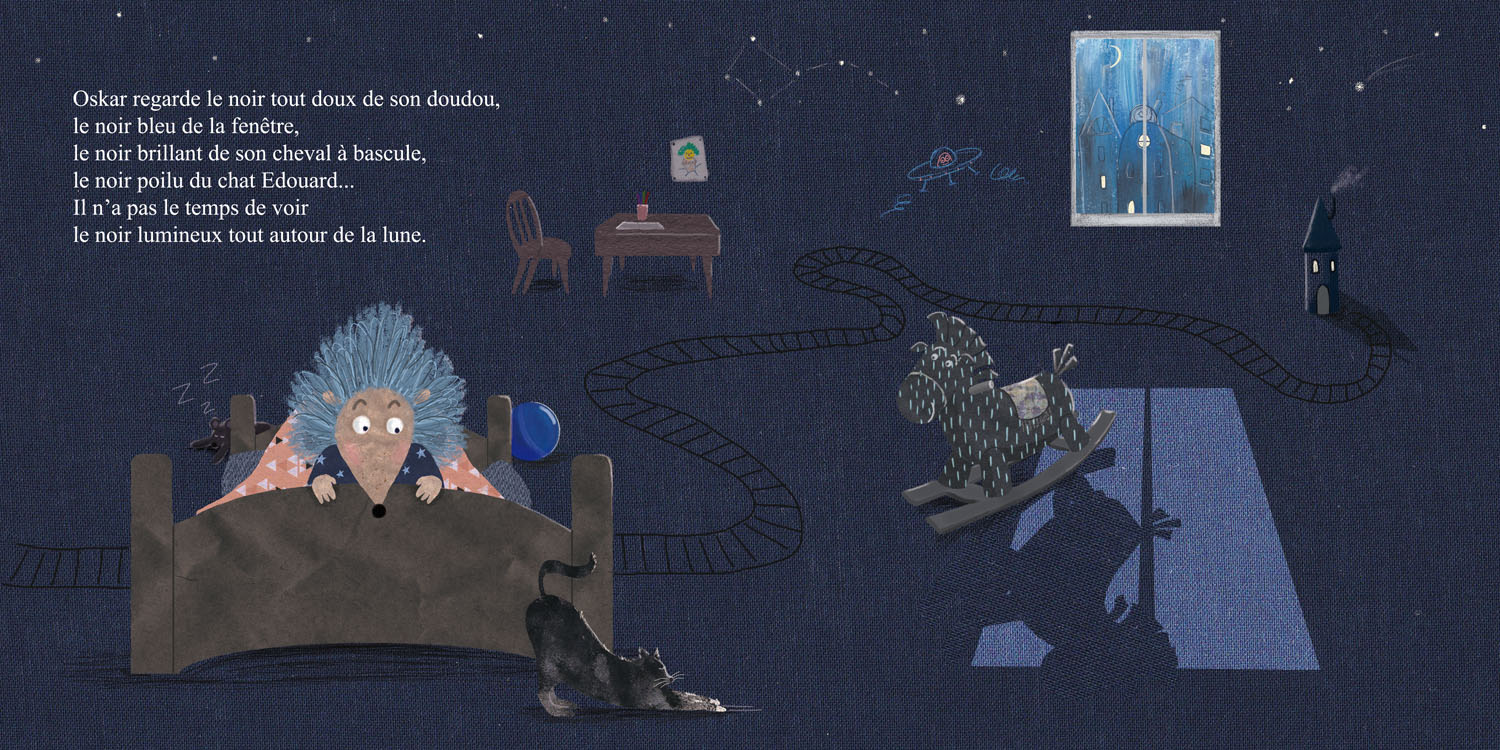 L'illustration est fondée sur le livre "Je veux enlever la nuit" de Hélène Gaudy (Date de sortie : 02 novembre 2016 chez Cambourakis ). Elle a été faite dans le cadre de ma formation.